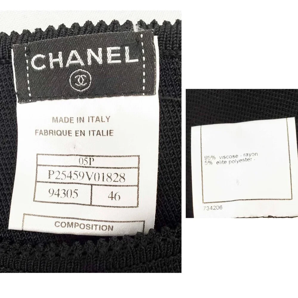 CHANEL 05P Womens Dress Black Knit Flapper Sleeveless Flared Skirt Back Button